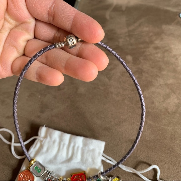 Pandora Purple Leather Bracelet Wrap Around Twice Necklace 9 Harry Potter Charms - Picture 8 of 13